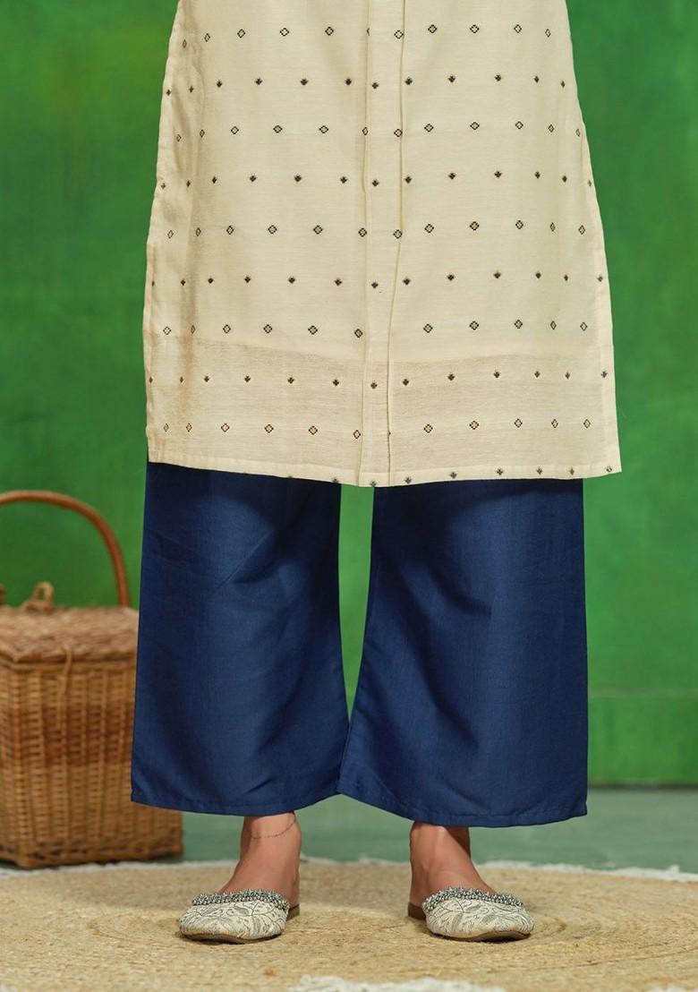 Beige Embroidered Blended Kurta Set - Indya