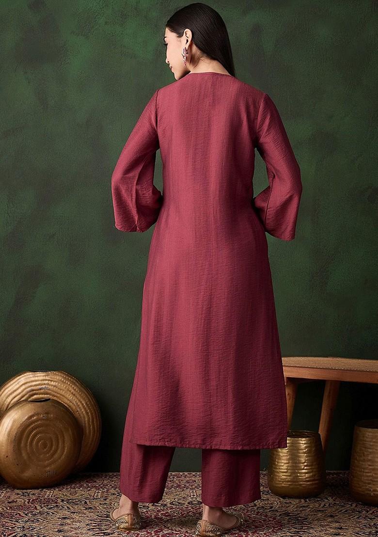Rust Sequinned Blended Kurta Set - Indya