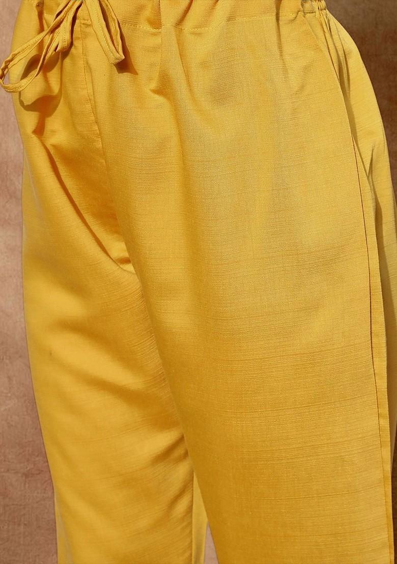 Mustard Embroidered Blended Kurta Set - Indya