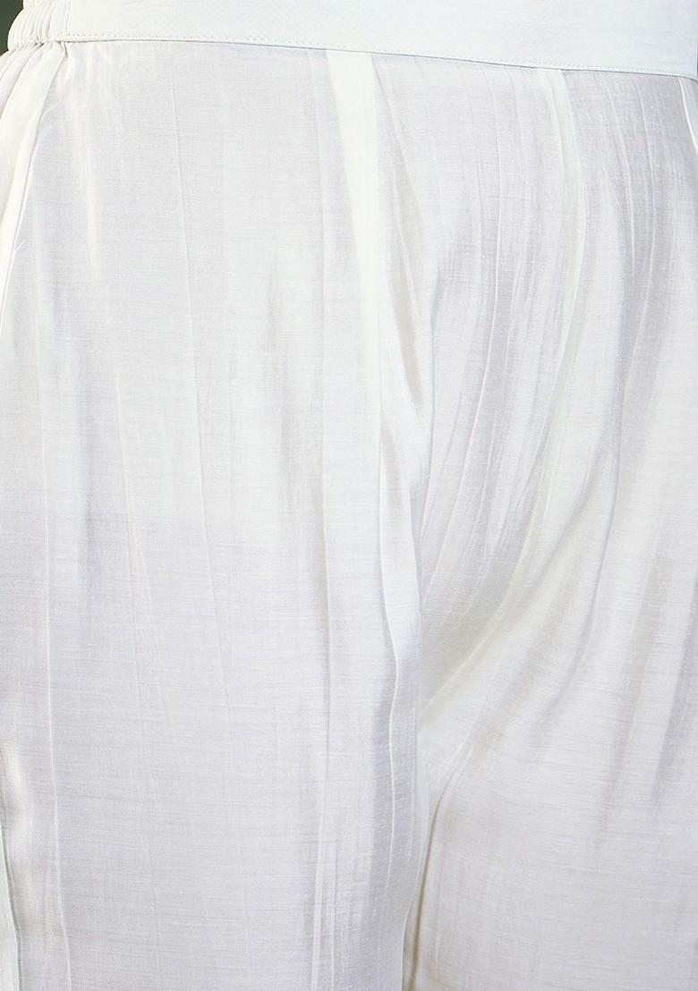 Off White Embroidered Blended Kurta Set - Indya