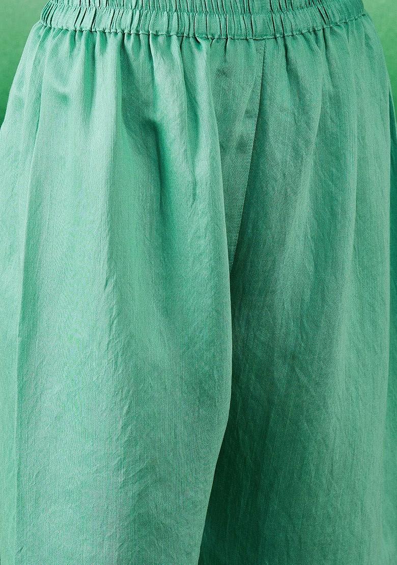 Sea Green Embroidered Blended Kurta Set - Indya