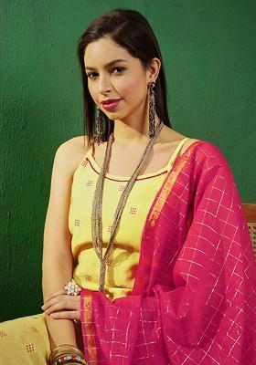 Yellow Embellished Blended Kurta Set