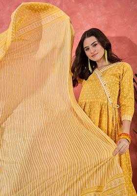 Yellow Printed Blended Kurta Set