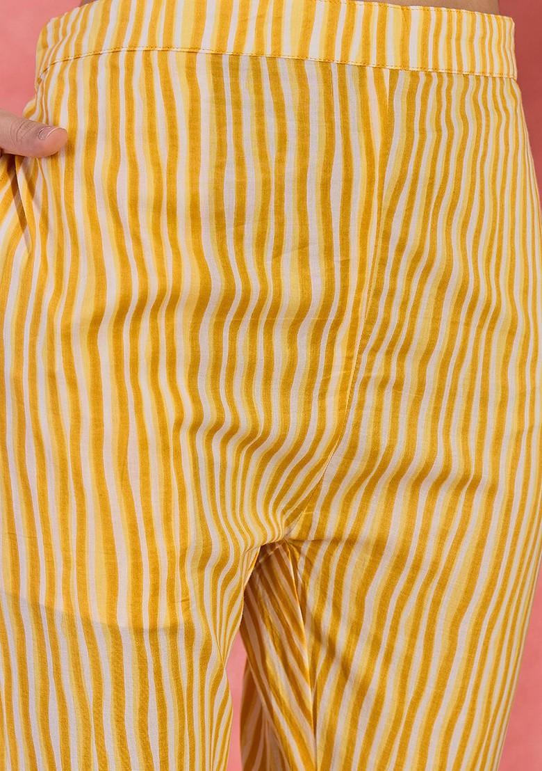 Yellow Printed Blended Kurta Set - Indya