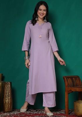 Lavender Yoke Design Blended Kurta Set