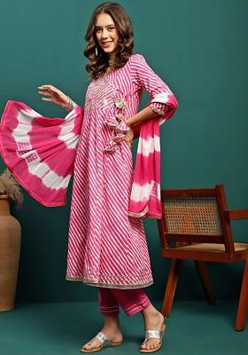 Pink Printed Blended Kurta Set
