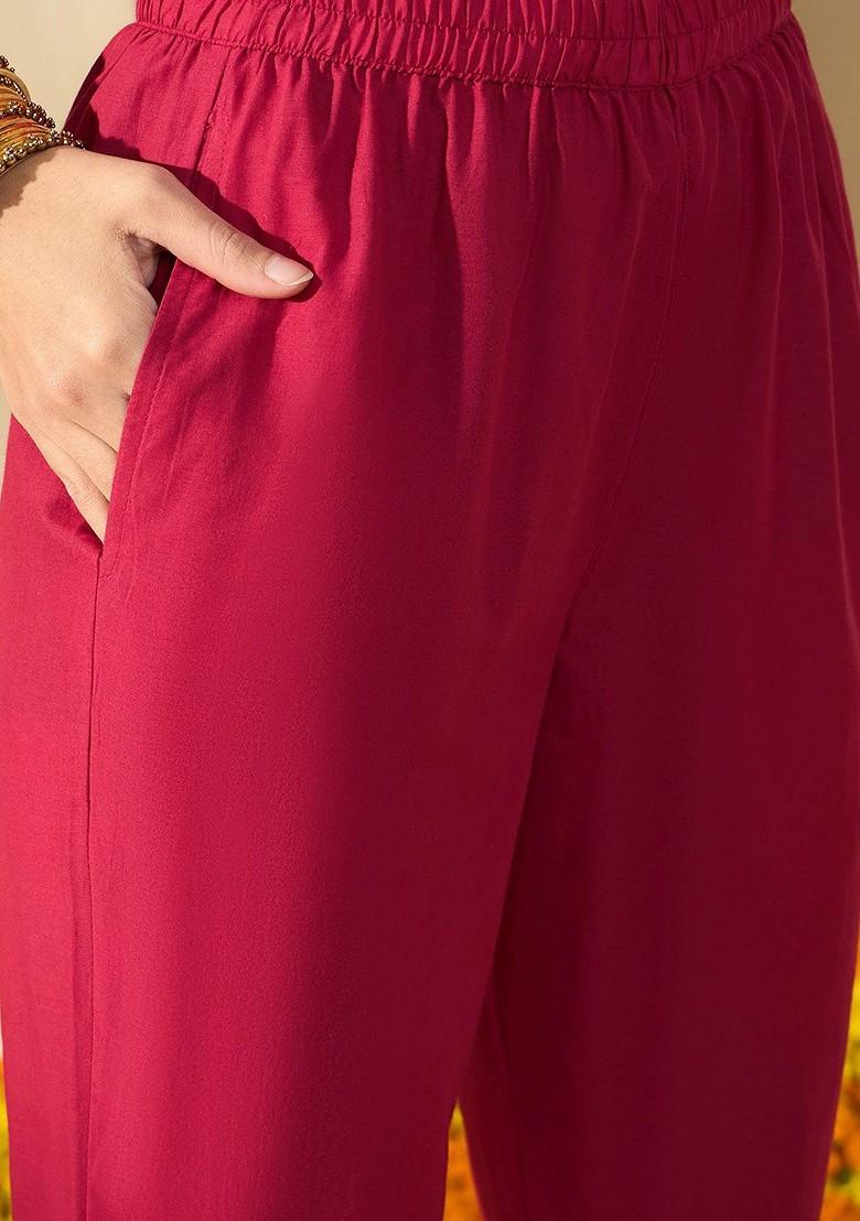 Pink Printed Blended Kurta Set - Indya