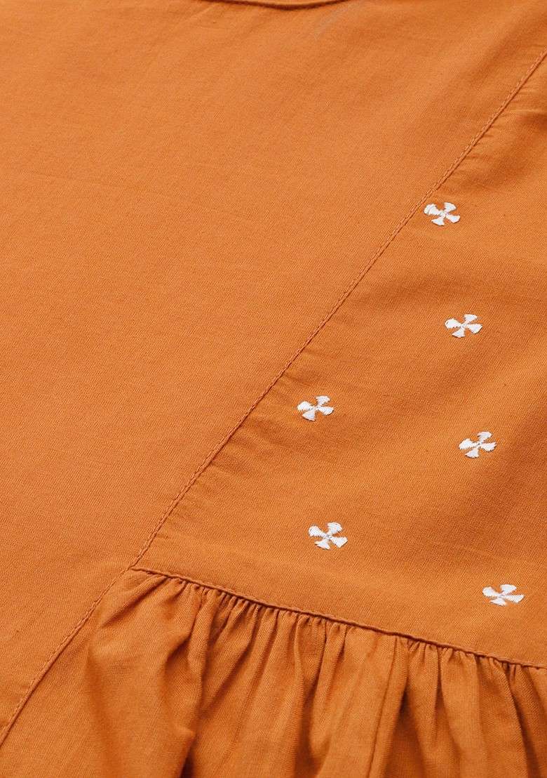 Rust Solid Blended Kurta Set - Indya