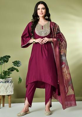 Magenta Sequinned Blended Kurta Set