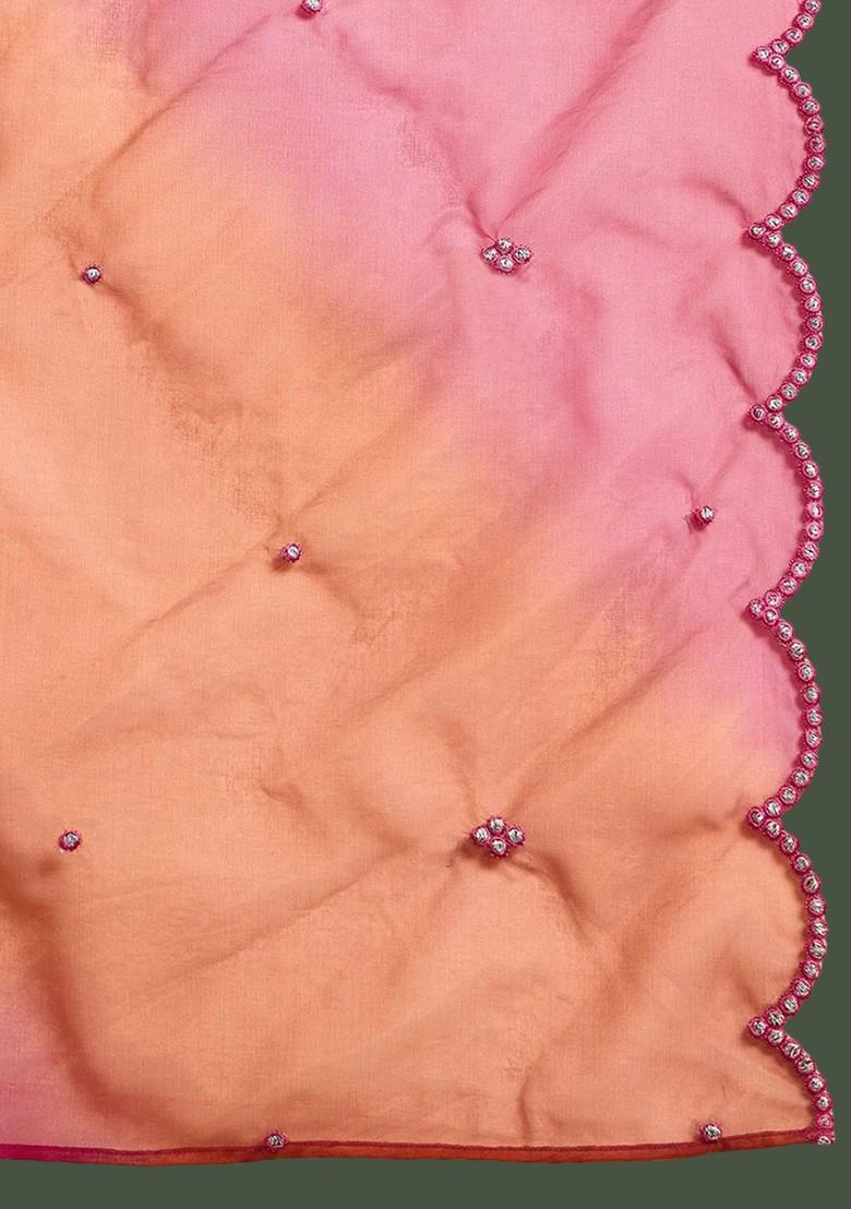 Orange Embroidered Blended Kurta Set - Indya