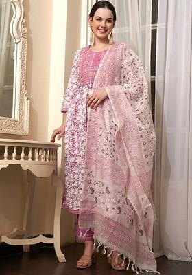 Mauve Embroidered Blended Kurta Set
