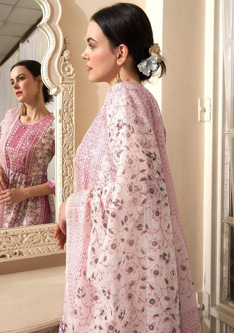 Mauve Embroidered Blended Kurta Set - Indya