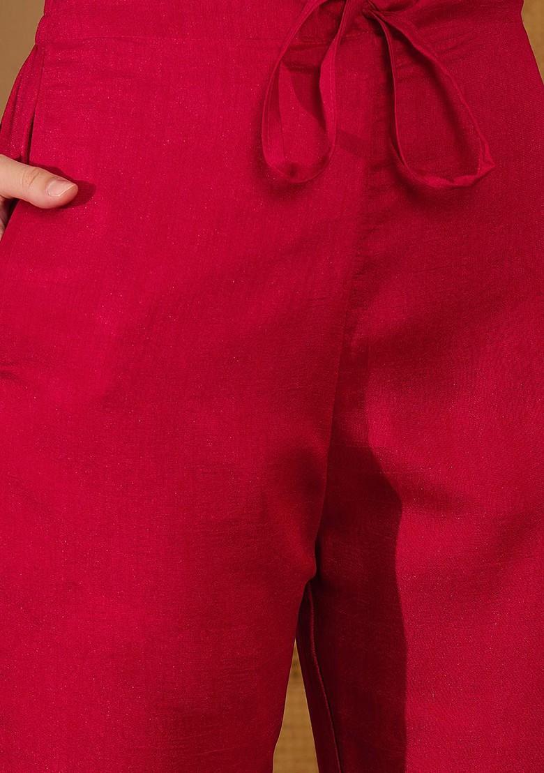 Red Printed Blended Kurta Set - Indya