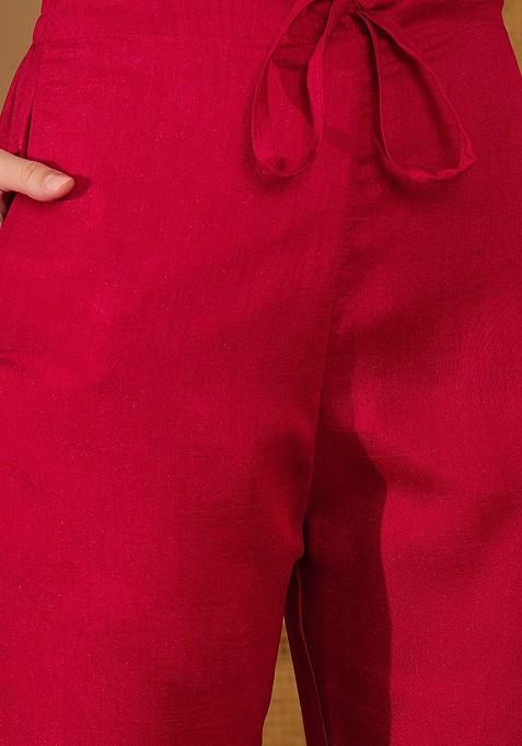 Red Printed Blended Kurta Set