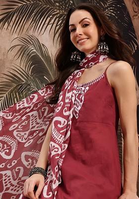 Maroon Printed Blended Kurta Set