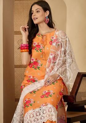 Yellow Printed Blended Kurta Set