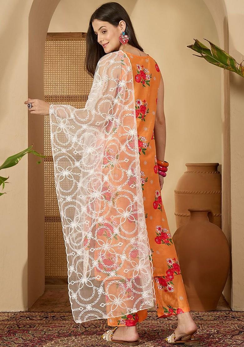 Yellow Printed Blended Kurta Set - Indya