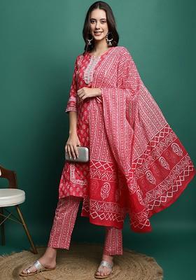 Fuchsia Printed Blended Kurta Set