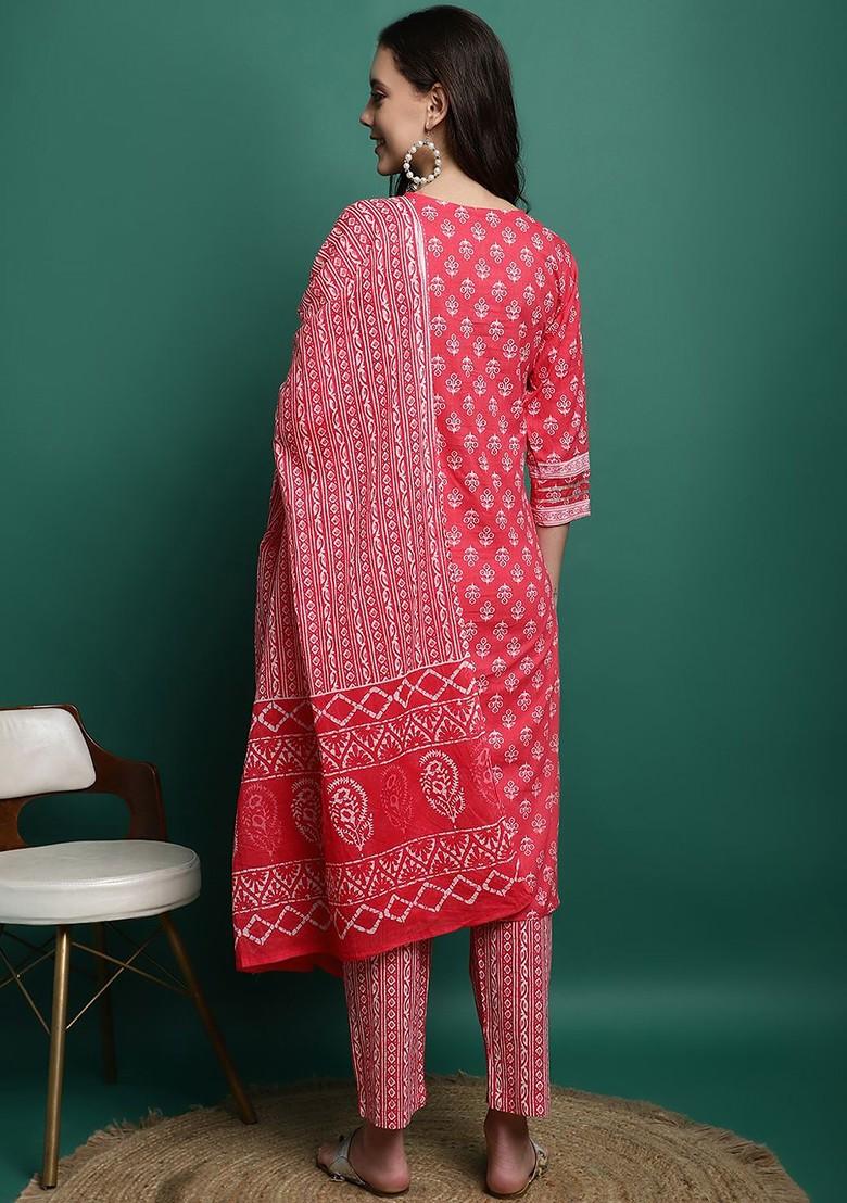 Fuchsia Printed Blended Kurta Set - Indya