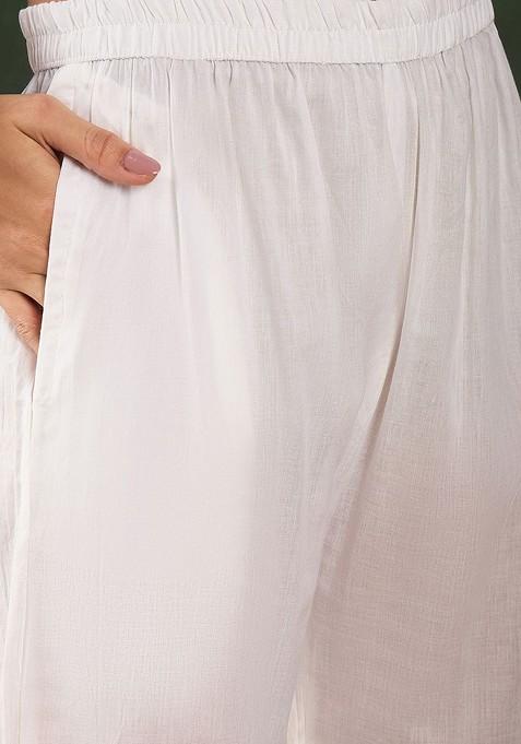 Peach Printed Blended Kurta Set