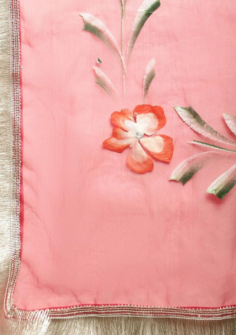 Red Embroidered Blended Kurta Set - Indya