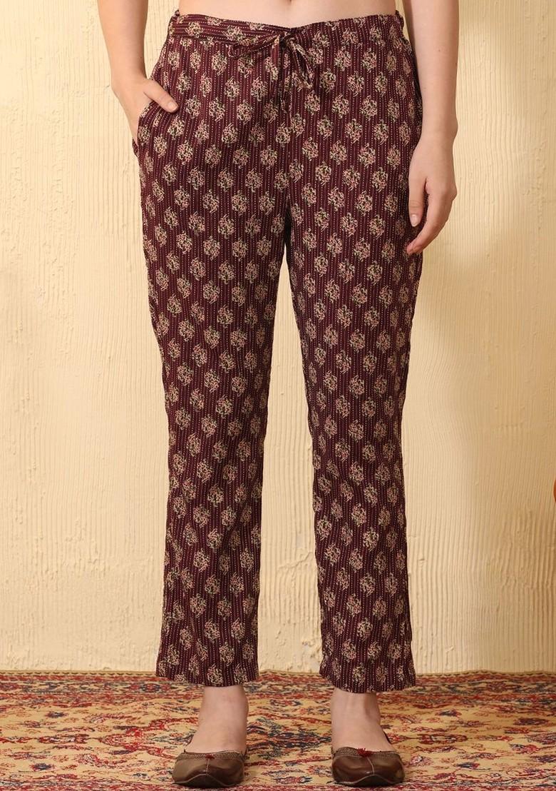 Maroon Printed Blended Kurta Set - Indya