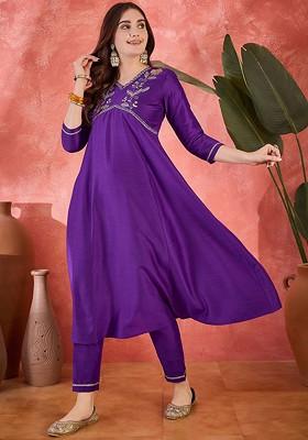 Purple Sequinned Blended Kurta Set