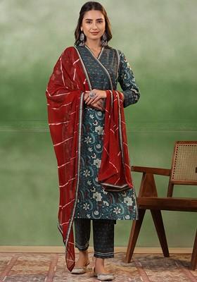 Sea Green Printed Blended Kurta Set