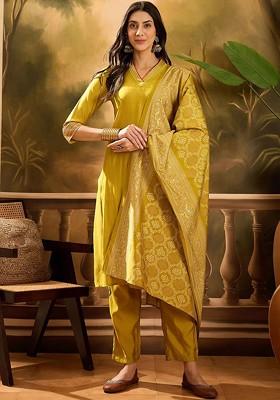 Olive Solid Blended Kurta Set