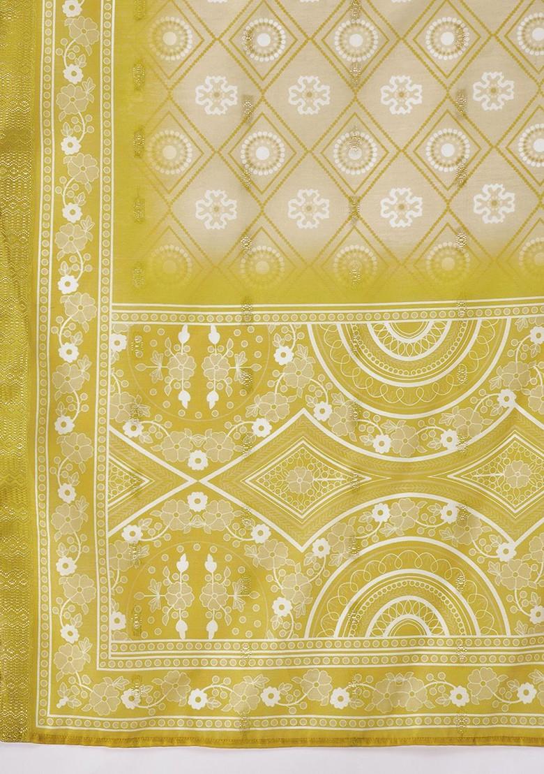 Mustard Embroidered Blended Kurta Set - Indya