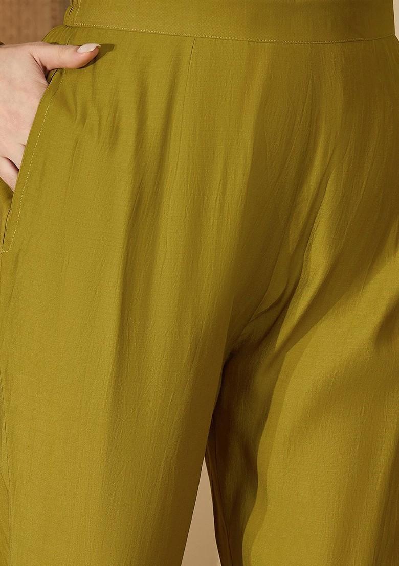 Mustard Embroidered Blended Kurta Set - Indya