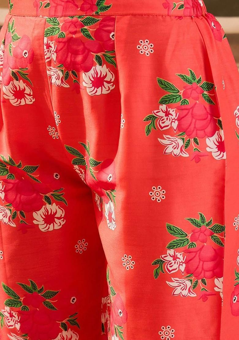 Orange Printed Blended Kurta Set - Indya