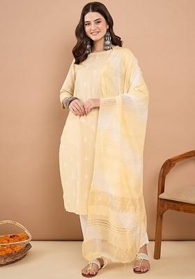Yellow Printed Blended Kurta Set