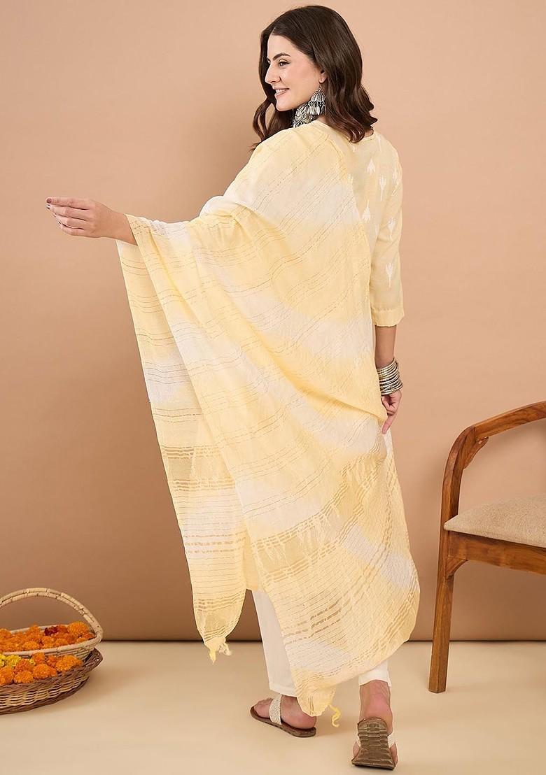 Yellow Printed Blended Kurta Set - Indya
