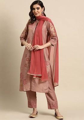 Pink Printed Blended Kurta Set