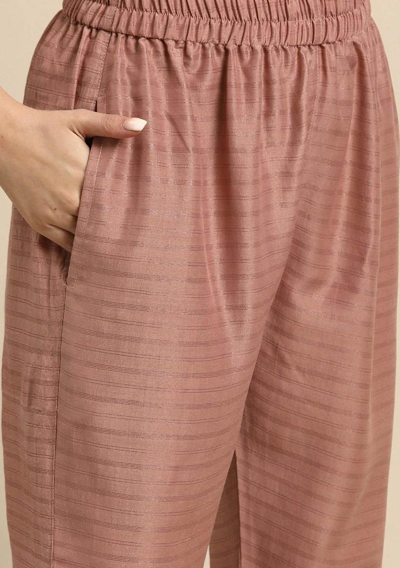 Pink Printed Blended Kurta Set - Indya