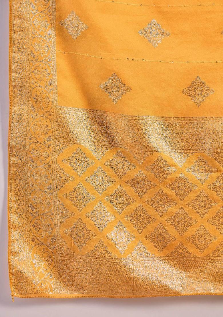 Orange Embroidered Blended Kurta Set - Indya