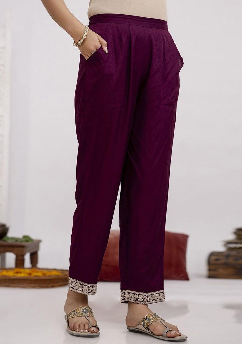 Burgundy Embroidered Blended Kurta Set - Indya