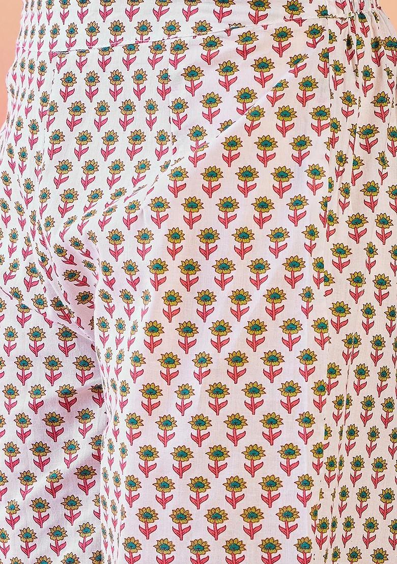 Peach Printed Blended Kurta Set - Indya