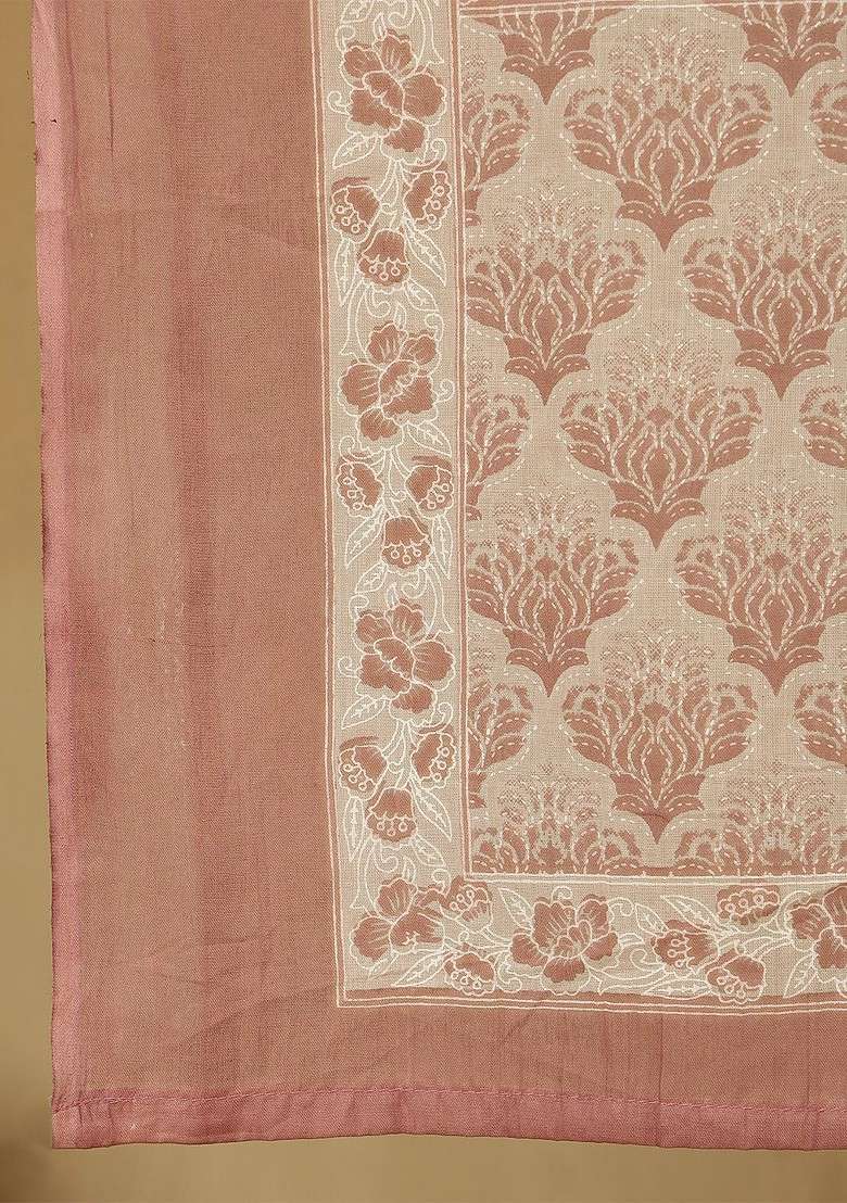 Pink Printed Blended Kurta Set - Indya