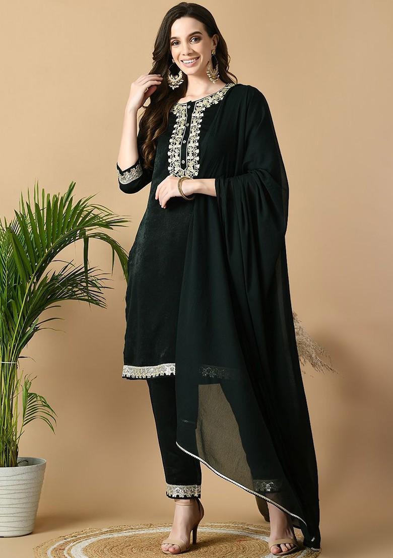 Green Yoke Design Blended Kurta Set - Indya