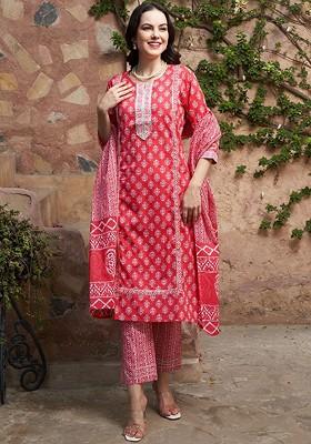 Fuchsia Printed Blended Kurta Set