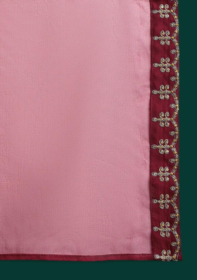 Maroon Embroidered Blended Kurta Set - Indya