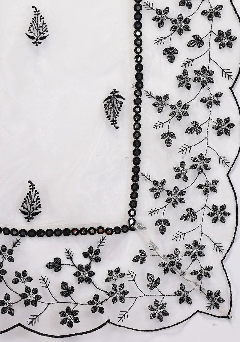 White Embroidered Blended Kurta Set - Indya