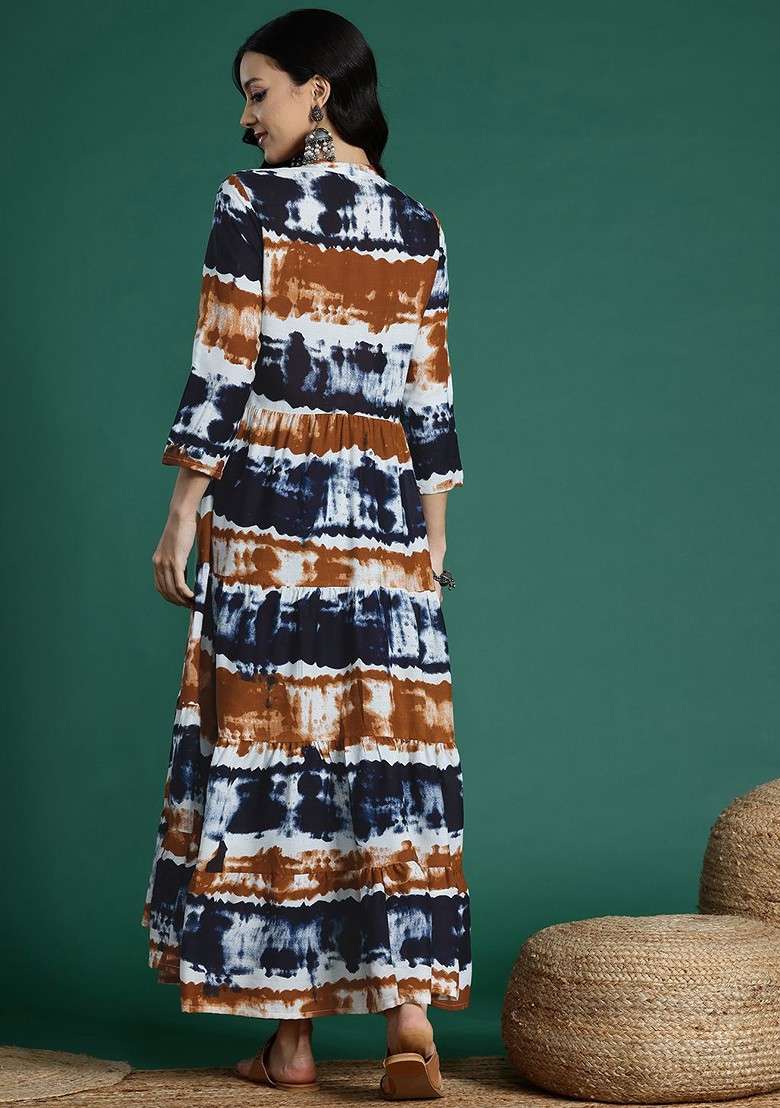 Navy Blue Printed Blended Kurta - Indya