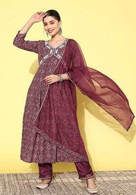 Magenta Yoke Design Blended Kurta Set