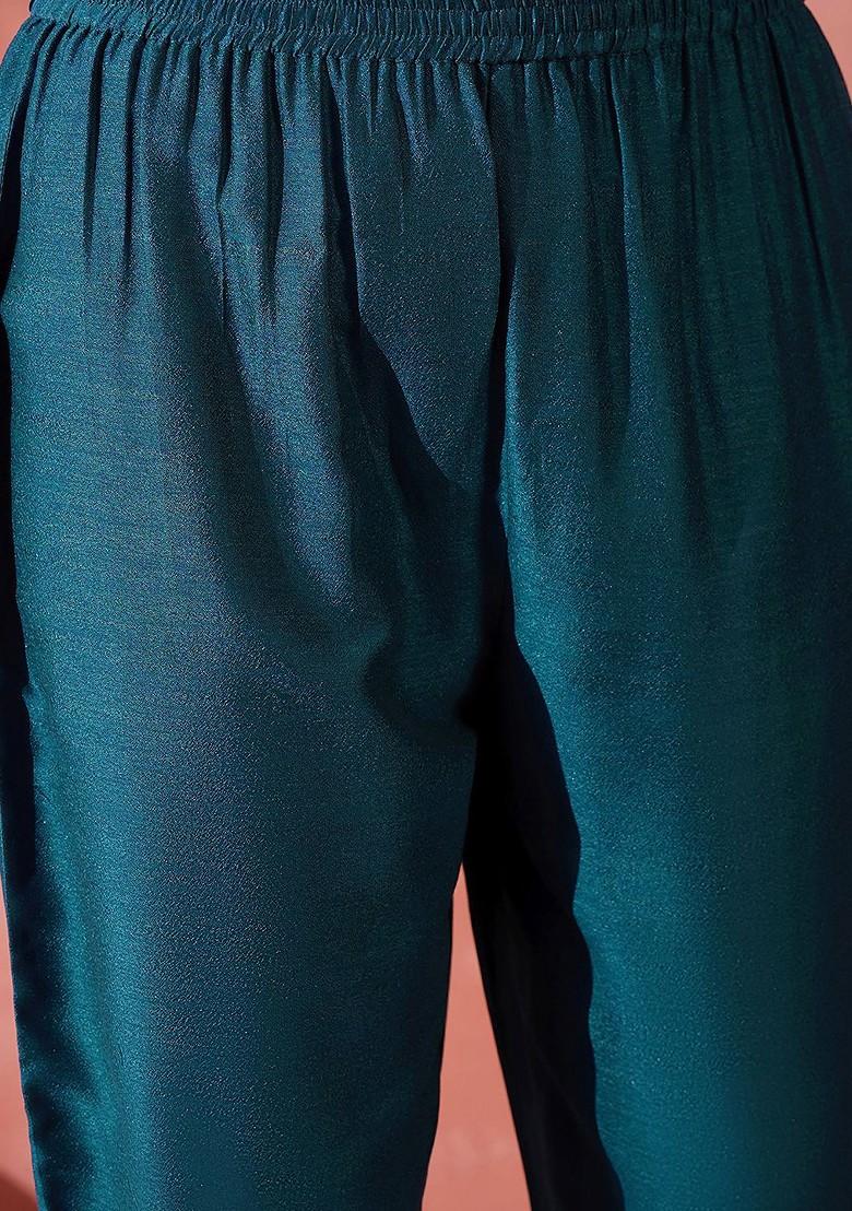 Teal Yoke Design Blended Kurta Set - Indya