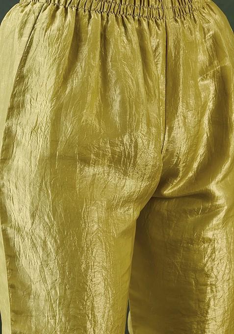 Lime Green Embroidered Blended Kurta Set