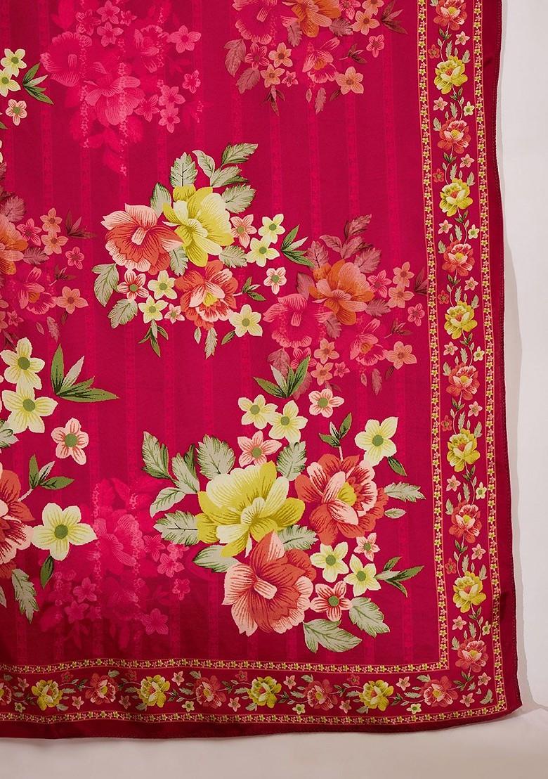 Pink Printed Blended Kurta Set - Indya