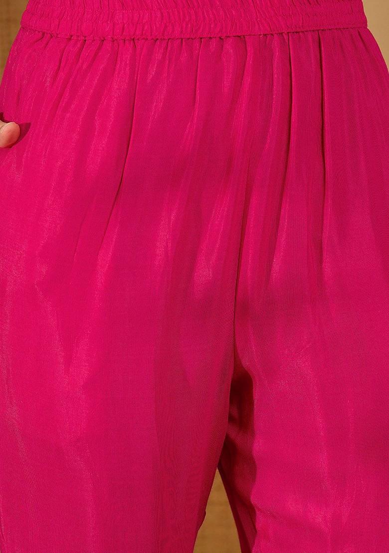 Pink Printed Blended Kurta Set - Indya
